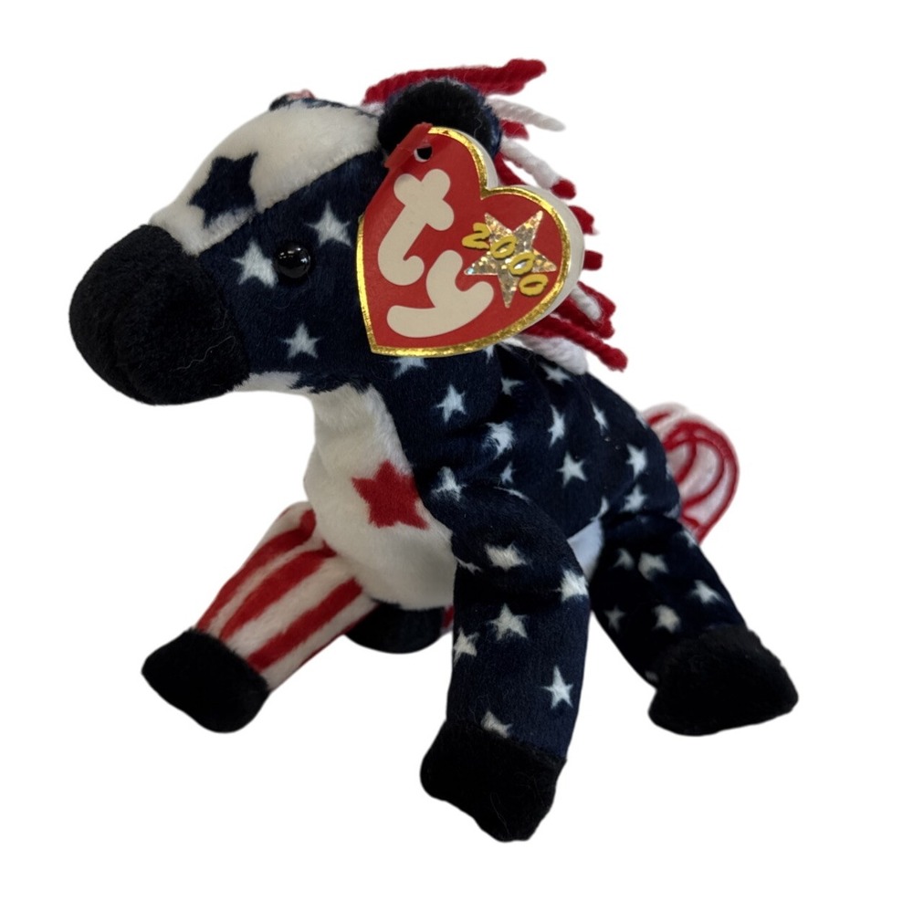 Ty Beanie Baby Lefty 2000 Donkey American Flag Patriotic‎ Plush Toy
